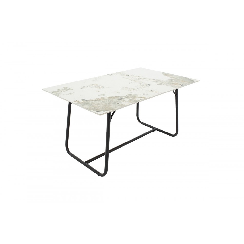 Τραπέζι ''REVELLO'' από πέτρα/μέταλλο σε χρώμα λευκό μαρμάρου/μαύρο 150x90x75