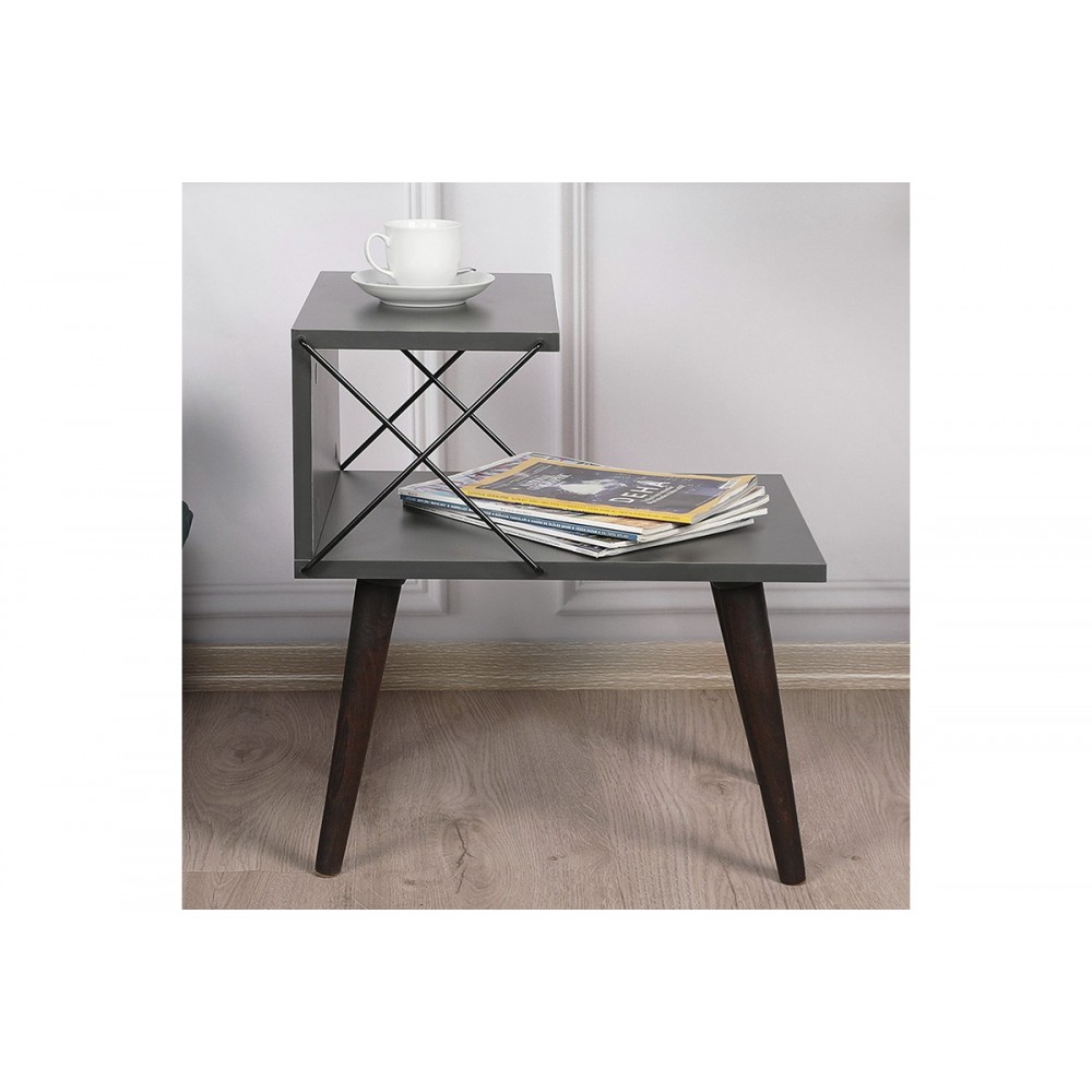 Κομοδίνο ''GATHER''  σε ανθρακί/καρυδί χρώμα 50x40x55