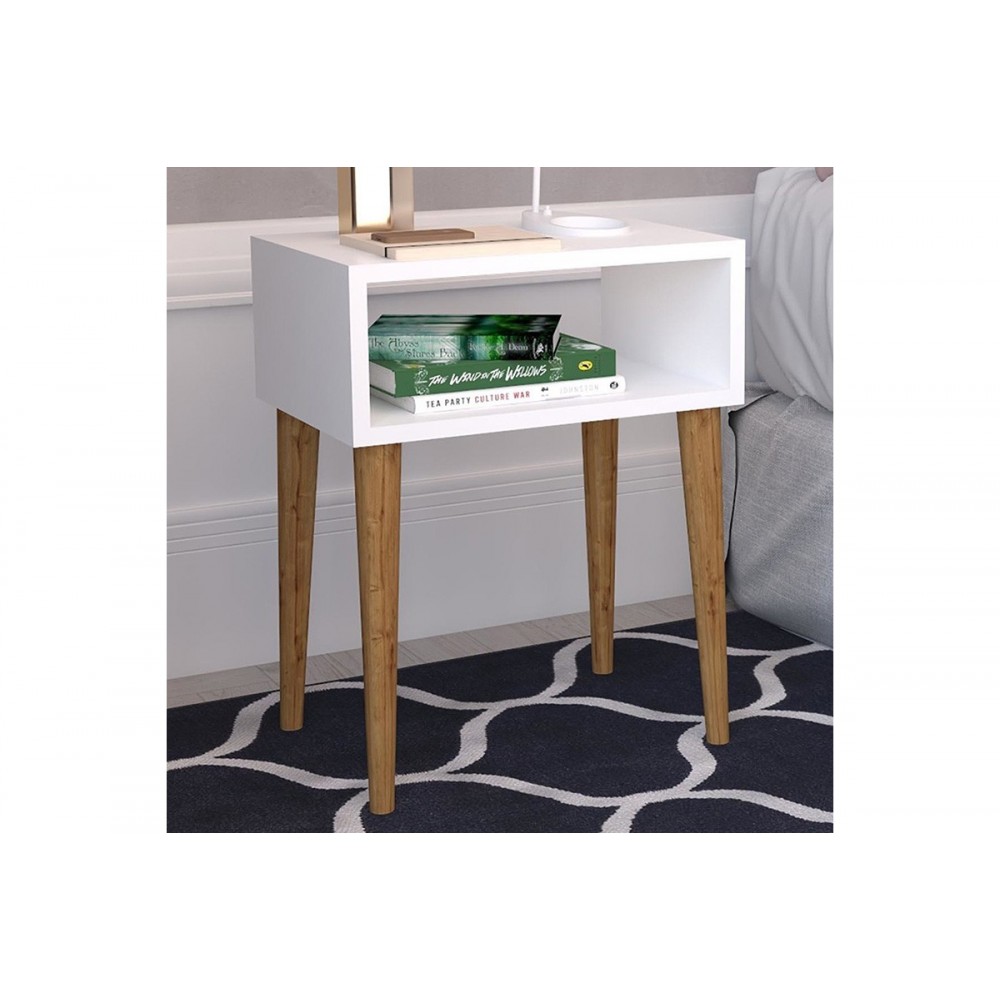 Κομοδίνο "HANK"  σε λευκό/καρυδί χρώμα 45x30x60