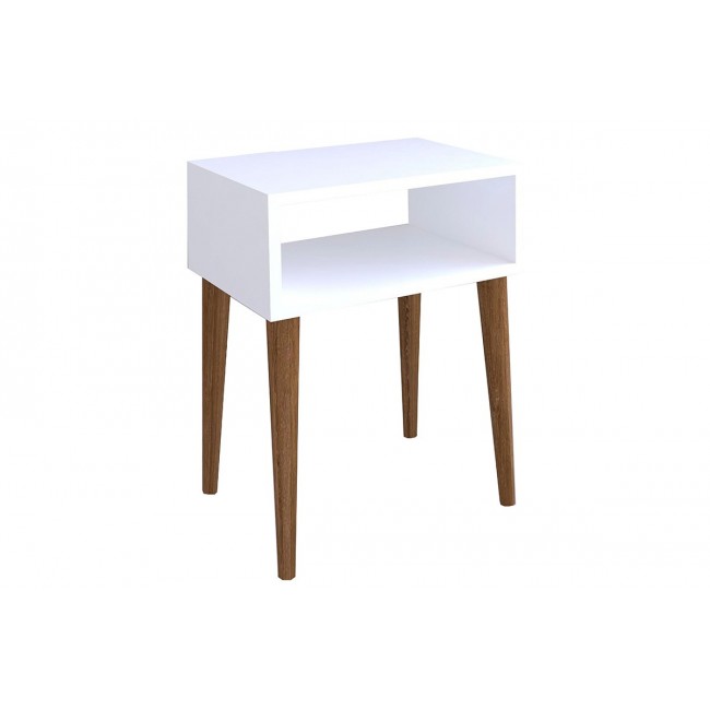 Κομοδίνο "HANK"  σε λευκό/καρυδί χρώμα 45x30x60