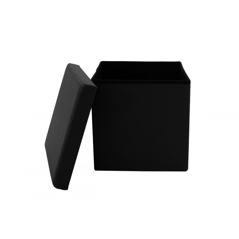 Σκαμπό-μπαούλο "CRYSTAL" από MDF/τεχνόδερμα σε χρώμα μαύρο 38x38x38