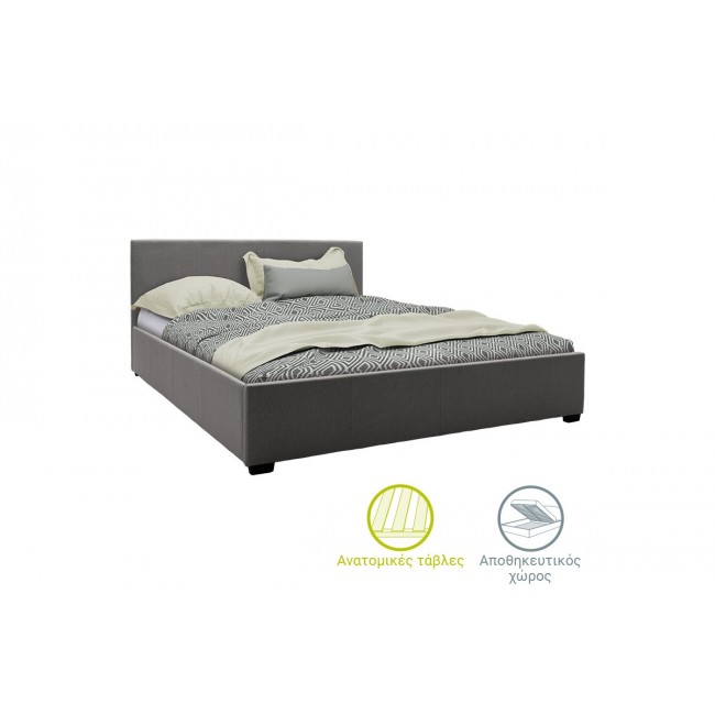 Κρεβάτι "NORSE" από τεχνόδερμα σε ανθρακί χρώμα 150x200