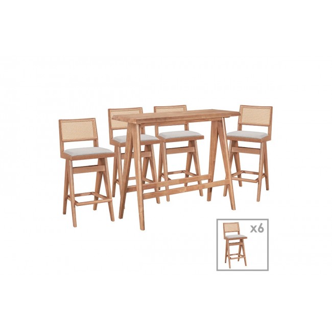 Σετ τραπεζαρία μπαρ "WINSLOW" 7τμχ από ύφασμα σε χρώμα καρυδί/γκρι/φυσικό 120x45x100