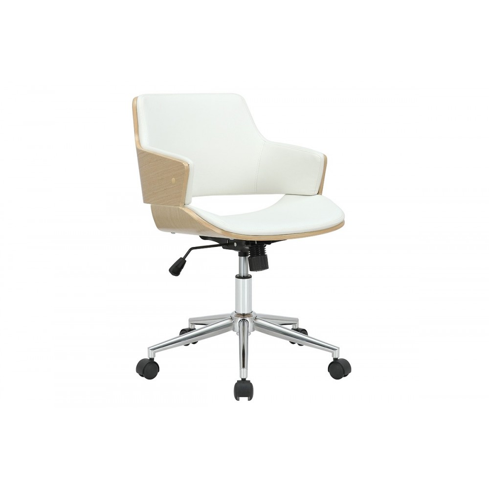 Πολυθρόνα γραφείου εργασίας ''FERN'' από PU/ξύλο σε χρώμα λευκό/φυσικό