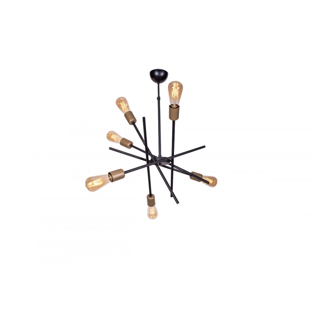 Φωτιστικό οροφής εξάφωτο "HUGO" από μέταλλο σε χρώμα μαύρο/χρυσό 55x55x35