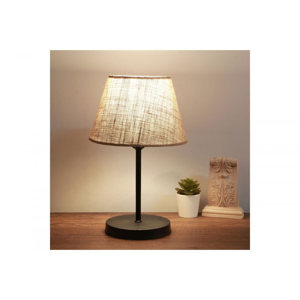 Επιτραπέζιο φωτιστικό ''PWL-1146'' Ε27 από ύφασμα σε χρώμα μπεζ/μαύρο Φ22x37εκ