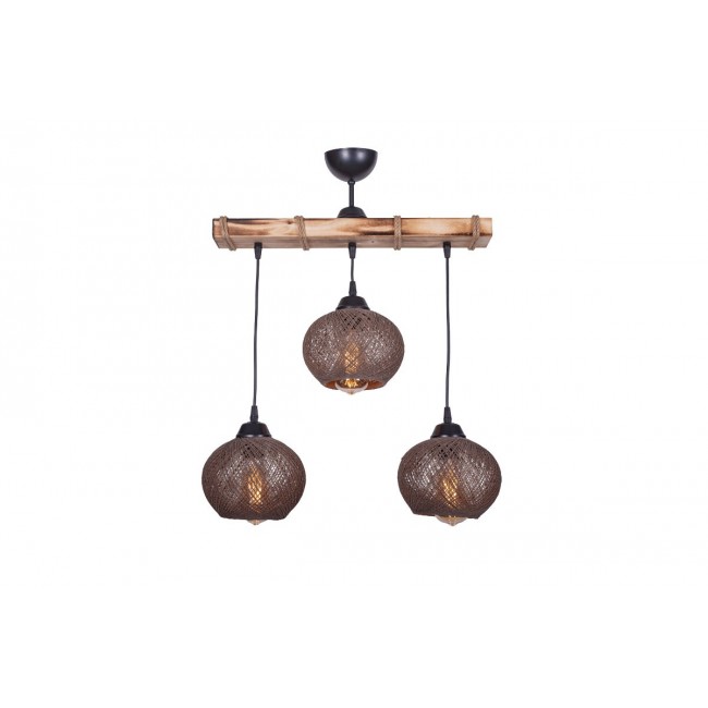 Φωτιστικό οροφής τρίφωτο "FIONA I" από ξύλο σε χρώμα καφέ/φυσικό 50x20x63