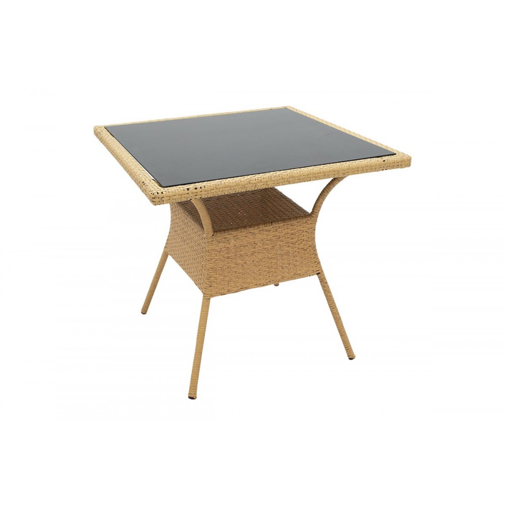 Τραπέζι ''Laura'' από μέταλλο/pe rattan σε χρώμα φυσικό 80x80x75