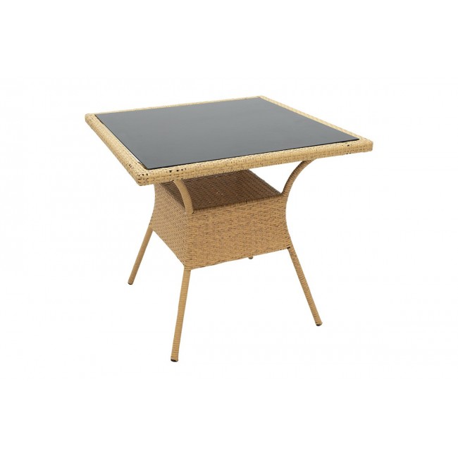 Τραπέζι ''Laura'' από μέταλλο/pe rattan σε χρώμα φυσικό 80x80x75