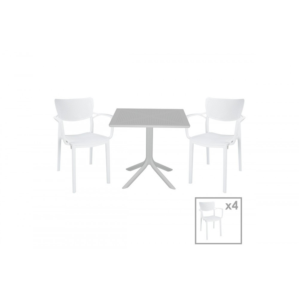 Τραπεζαρία κήπου ''Groovy-Fontline'' σετ 5τεμ από PP σε χρώμα  λευκό 80x80x74,5