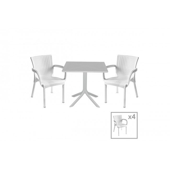 Τραπεζαρία κήπου ''Groovy-Festive'' pakoworld'' σετ 5τεμ από PP σε χρώμα λευκό 80x80x74,5