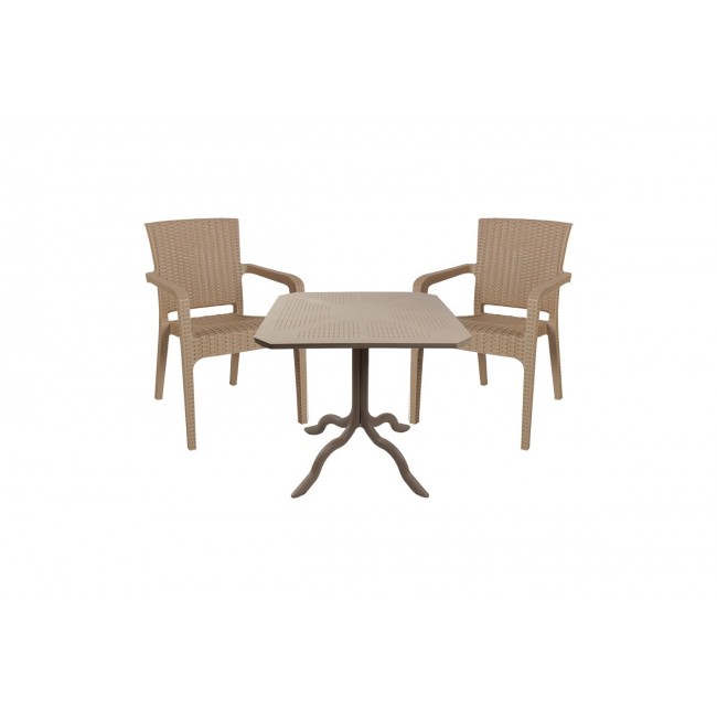 Τραπεζαρία κήπου 3τμχ "GROOVY-HALCYON" από PP σε χρώμα cappuccino 80x80x74,5