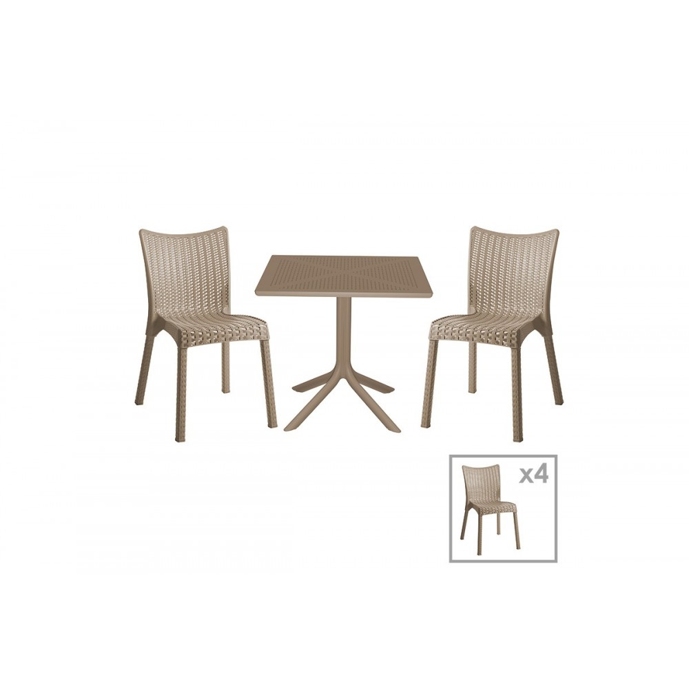 Τραπεζαρία κήπου ''Groovy-Confident'' σετ 5τεμ από PP σε χρώμα cappuccino 80x80x74,5