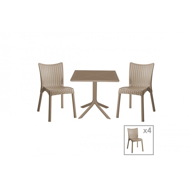 Τραπεζαρία κήπου ''Groovy-Confident'' σετ 5τεμ από PP σε χρώμα cappuccino 80x80x74,5