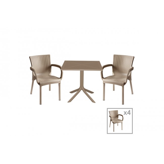 Τραπεζαρία κήπου''Groovy-Festive'' σετ 5τεμ από PP σε χρώμα cappuccino 80x80x74,5