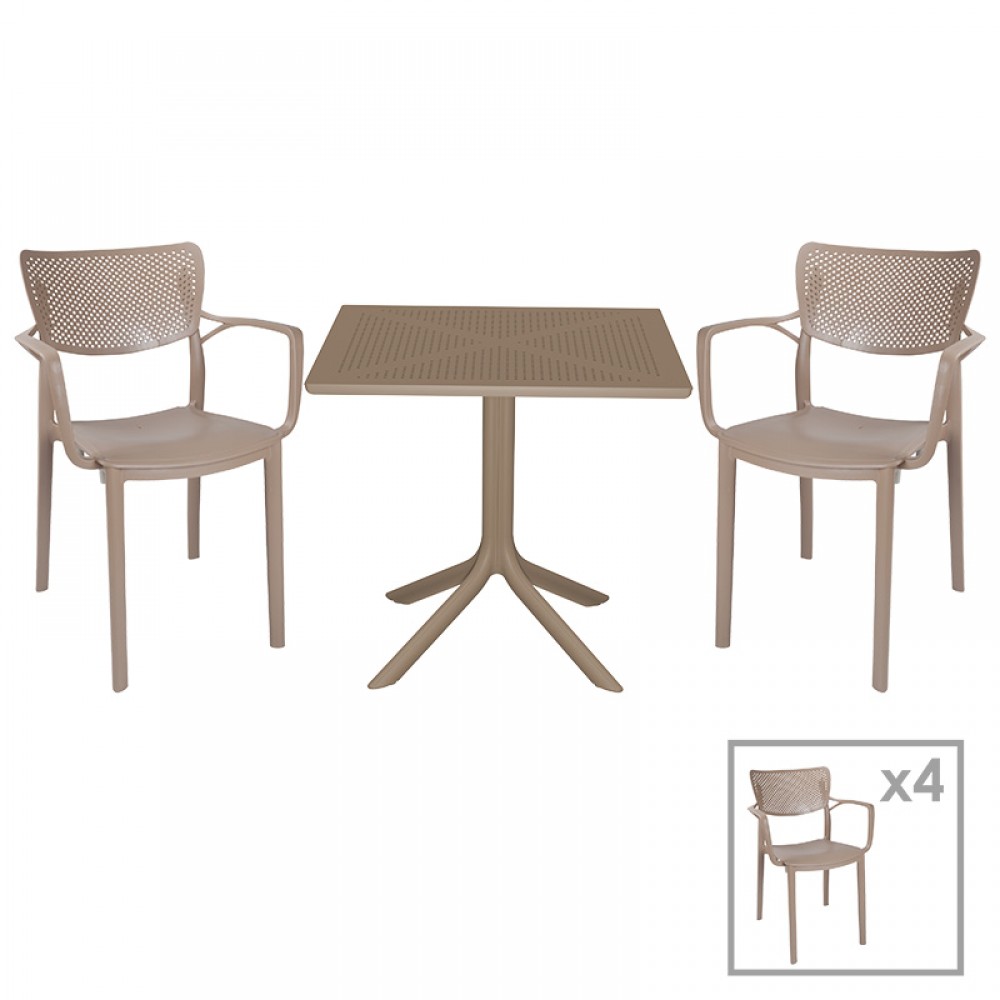 Τραπεζαρία κήπου ''Groovy-Frontline'' σετ 5τεμ από PP σε χρώμα cappuccino 80x80x74,5