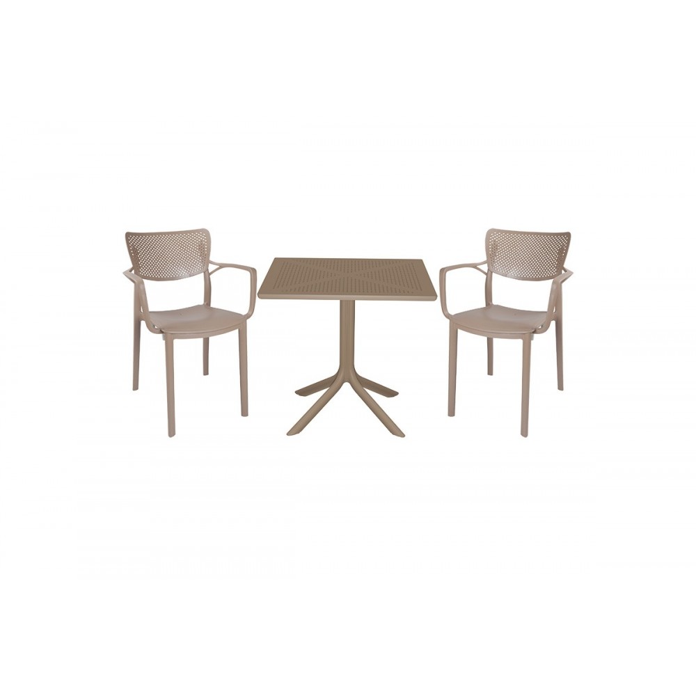 Τραπεζαρία κήπου ''Groovy-Frontline'' σετ 3τεμ από PP σε χρώμα cappuccino 80x80x74,5