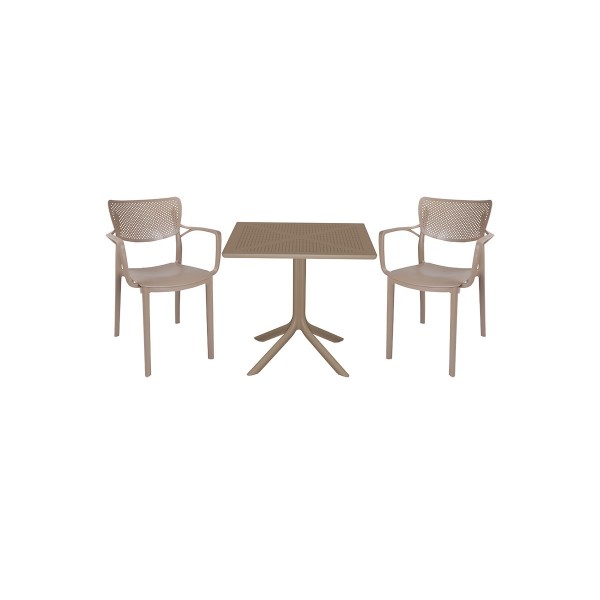 Τραπεζαρία κήπου ''Groovy-Frontline'' σετ 3τεμ από PP σε χρώμα cappuccino 80x80x74,5