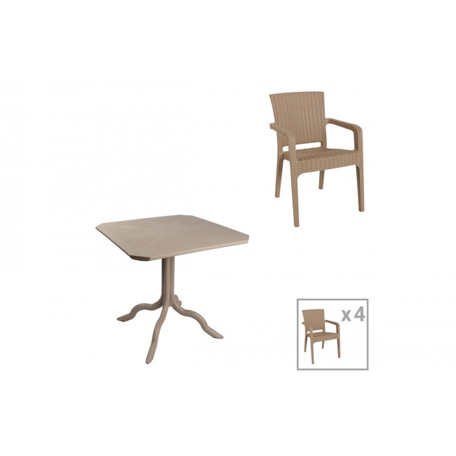 Τραπεζαρία κήπου 5τμχ "GROOVY-HALCYON" από PP σε χρώμα cappuccino 80x80x74,5