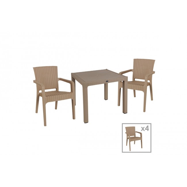 Τραπεζαρία κήπου ''Explore-Halcyon''  σετ 5τεμ από PP σε χρώμα cappuccino 90x90x73,5