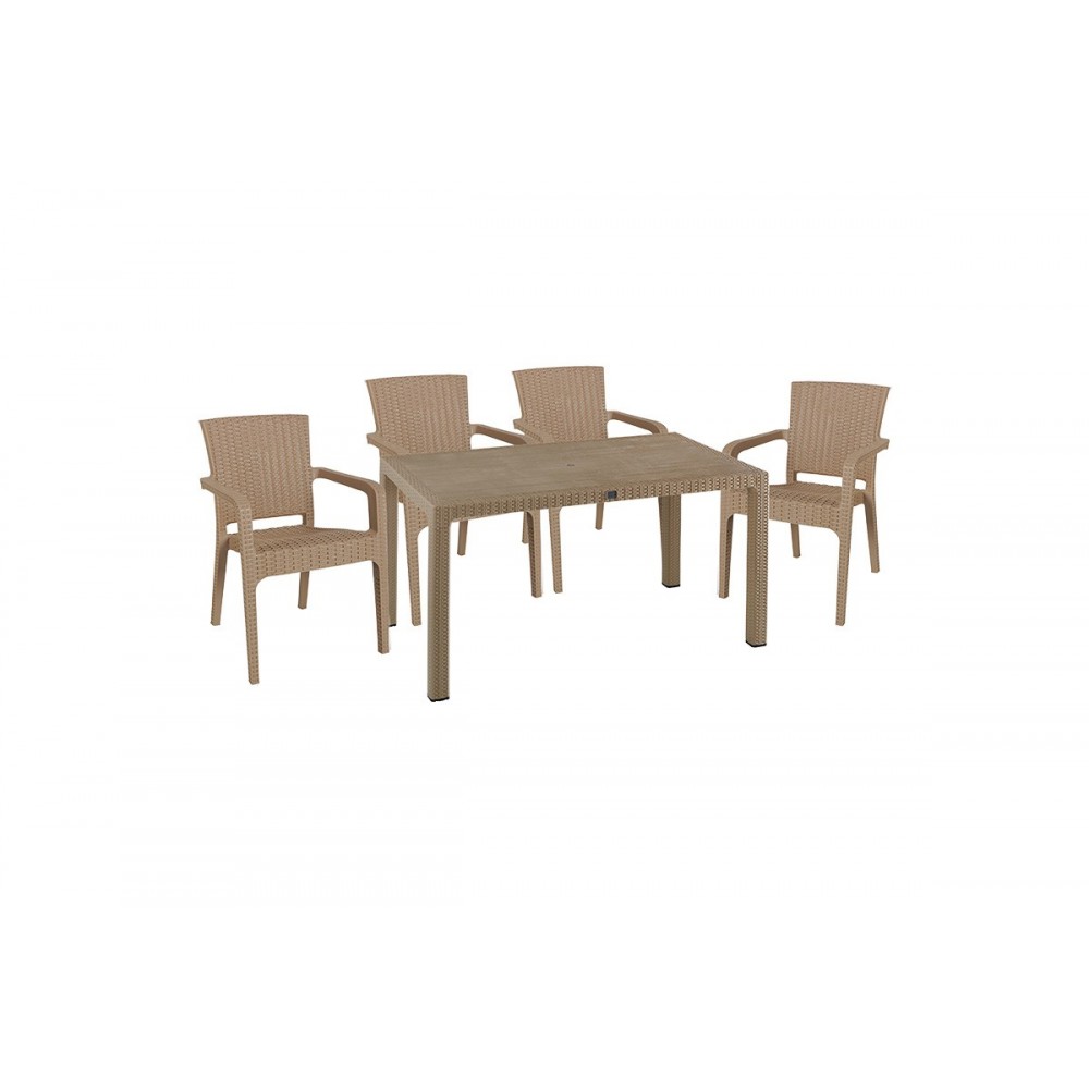 Τραπεζαρία κήπου ''Explore-Halcyon'' σετ 5τεμ από PP σε χρώμα cappuccino 150x90x73,5