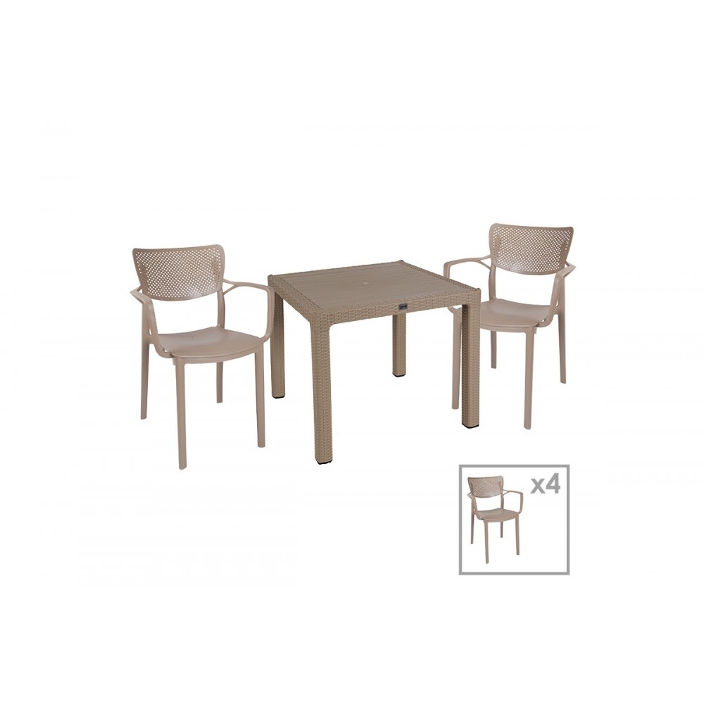 Τραπεζαρία κήπου ''Explore-Frontline'' σετ 5τεμ από PP σε χρώμα cappuccino 90x90x73,5