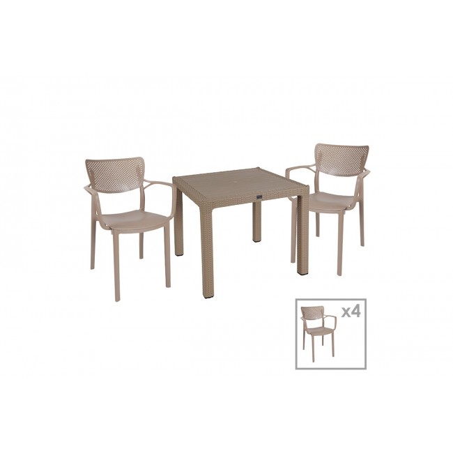 Τραπεζαρία κήπου ''Explore-Frontline'' σετ 5τεμ από PP σε χρώμα cappuccino 90x90x73,5
