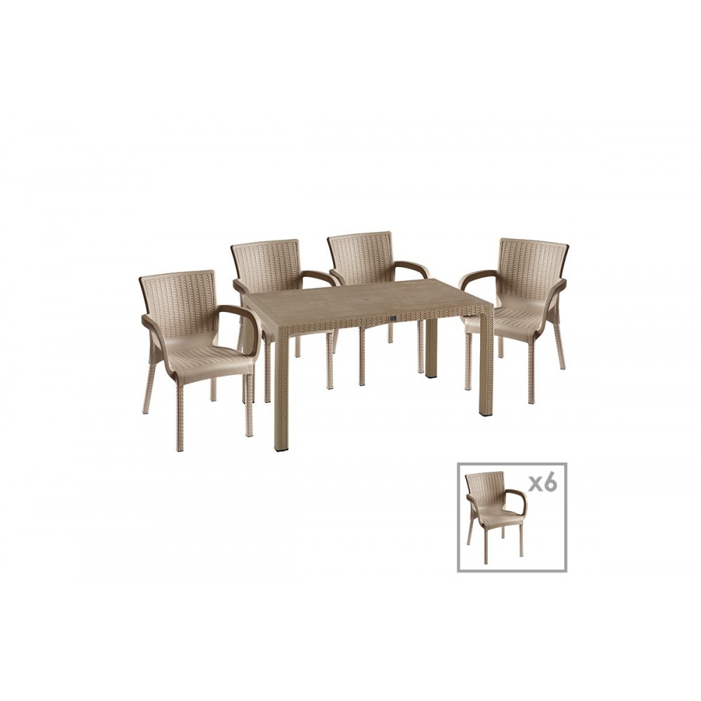 Τραπεζαρία κήπου ''Explore-Festive'' σετ 7τεμ από PP σε χρώμα cappuccino 150x90x73,5