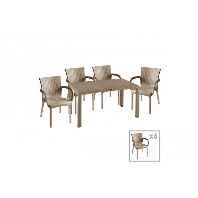 Τραπεζαρία κήπου ''Explore-Festive'' σετ 7τεμ από PP σε χρώμα cappuccino 150x90x73,5