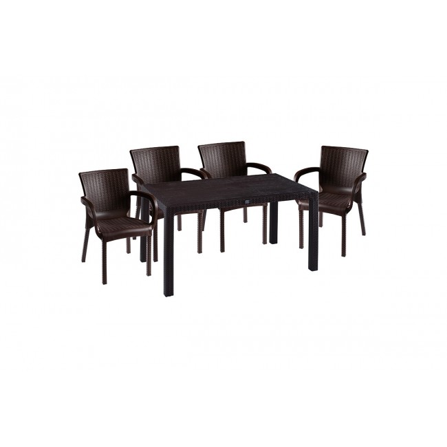 Τραπεζαρία κήπου ''Explore-Festive'' σετ 5τεμ από PP σε χρώμα καφέ 150x90x73,5