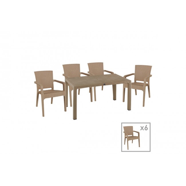 Τραπεζαρία κήπου ''Explore-Halcyon''  σετ 7τεμ από PP σε χρώμα cappuccino 150x90x73,5