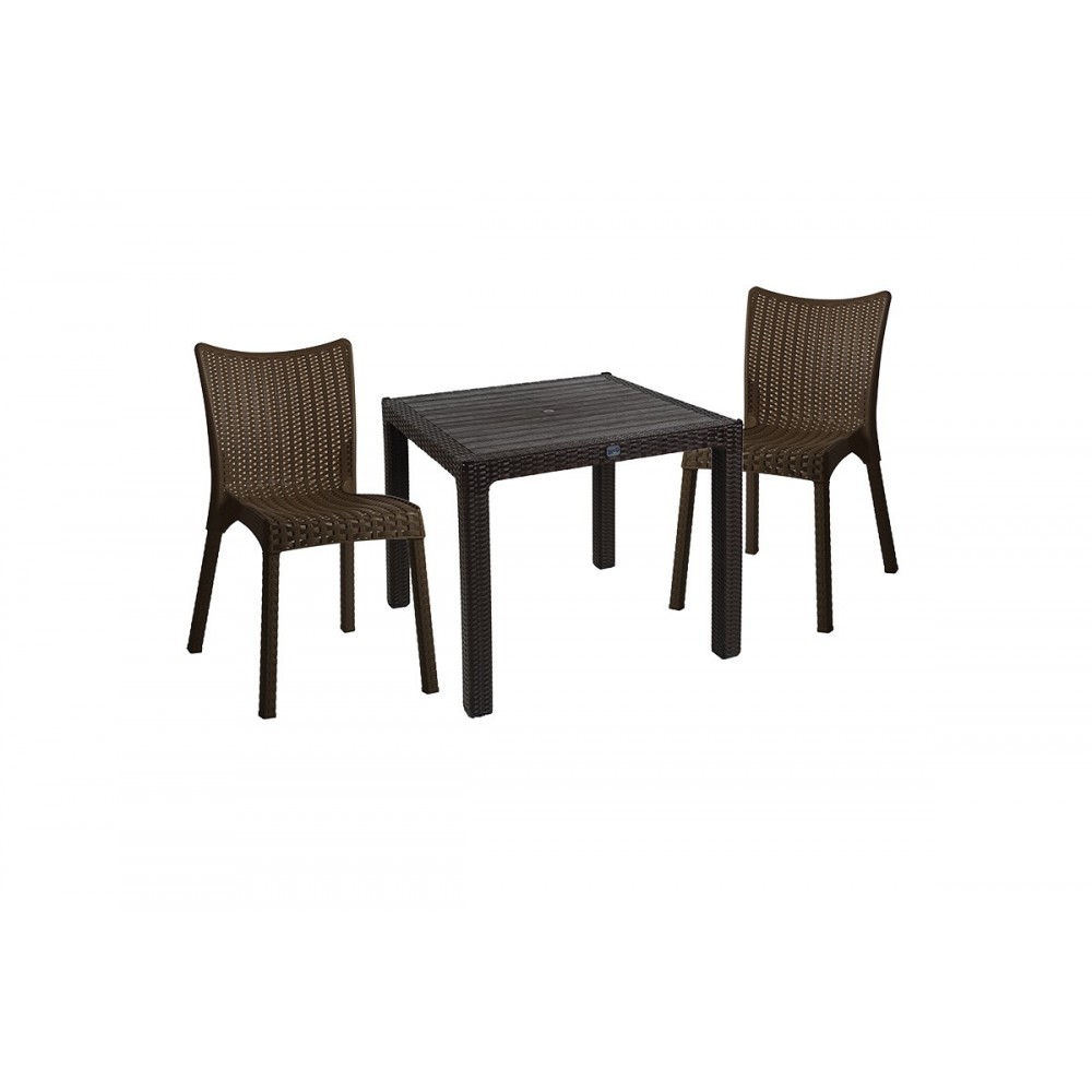 Τραπεζαρία κήπου ''Explore-Confident''  σετ 3τεμ από PP σε χρώμα καφέ 90x90x73,5