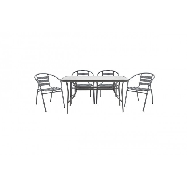 Τραπεζαρία κήπου ''Ensure-Tade'' σετ 5τεμ από μέταλλο/γυαλί σε χρώμα ανθρακί 140x80x70
