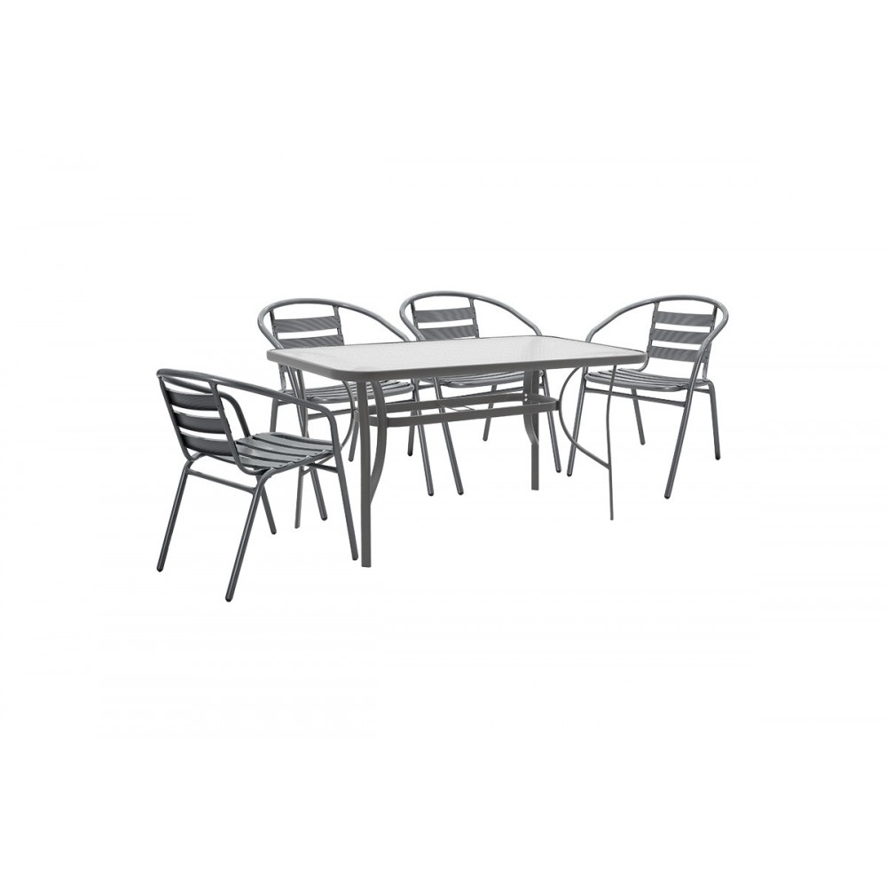 Τραπεζαρία κήπου ''Ensure-Tade'' σετ 5τεμ από μέταλλο/γυαλί σε χρώμα ανθρακί 140x80x70