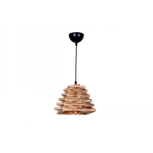 Φωτιστικό οροφής μονόφωτο ''AVA''  E27από ξύλο σε χρώμα φυσικό/μαύρο 20x20x65