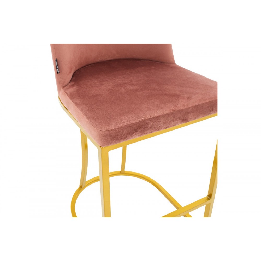 Σκαμπό bar μεσαίου ύψους ''IMPARTIAL I'' από μέταλλο/βελούδο σε χρώμα χρυσό/σάπιο μήλο