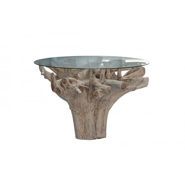 Τραπέζι ''KOLSON'' από γυαλί/χειροποίητo μασίφ ξύλο σε χρώμα φυσικό 110x110x76