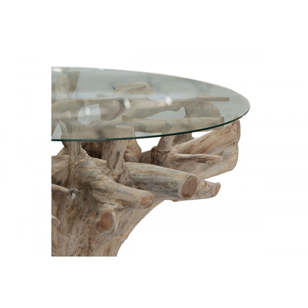 Τραπέζι ''KOLSON'' από γυαλί/χειροποίητo μασίφ ξύλο σε χρώμα φυσικό 110x110x76