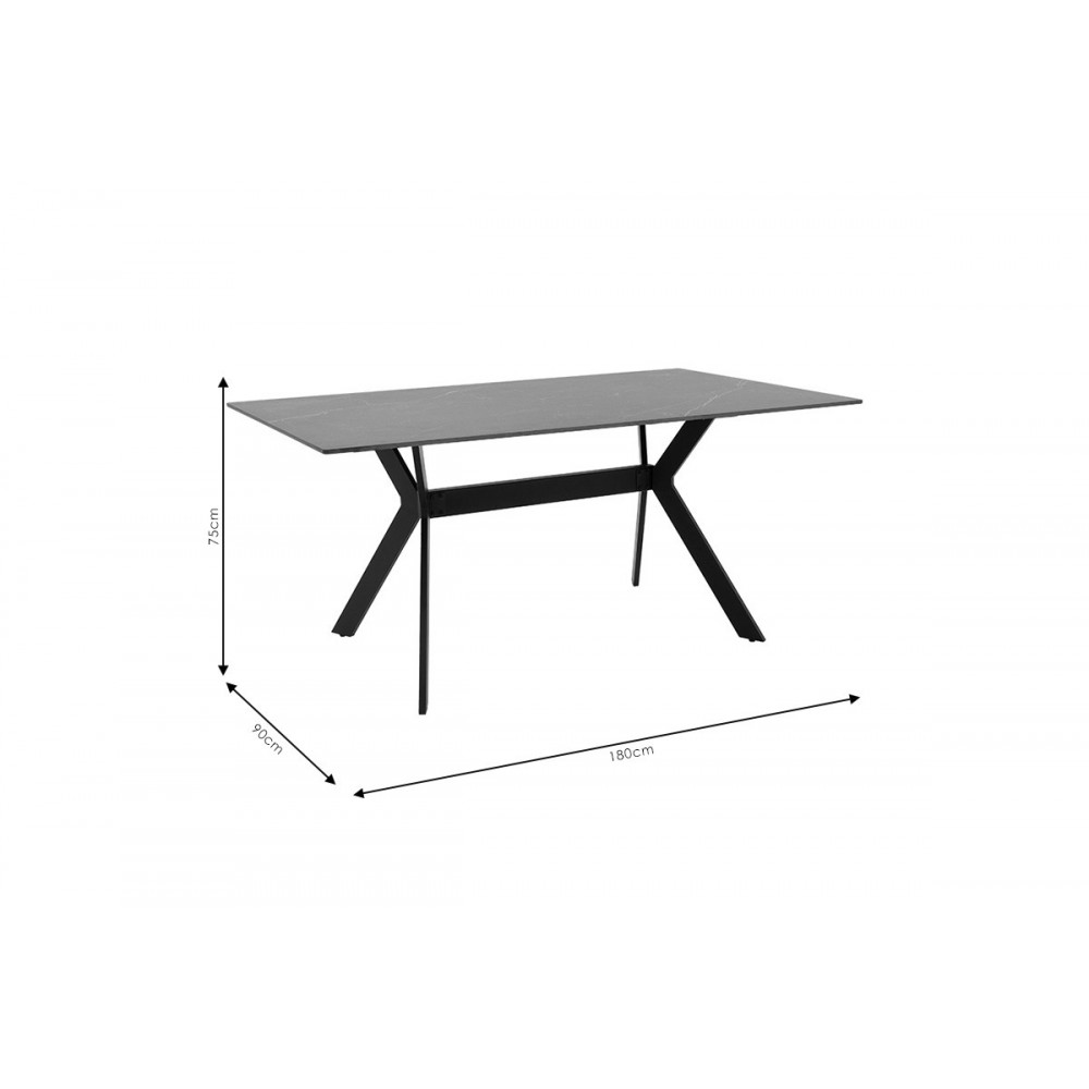 Τραπέζι ''OLIVET'' από sintered stone σε χρώμα μαύρο μαρμάρου/μαύρο 180x90x75