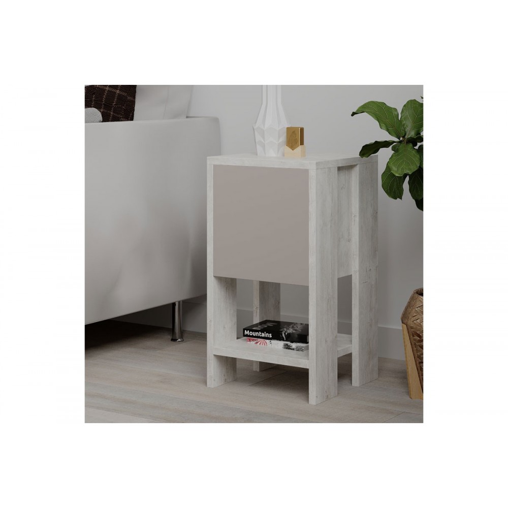 Κομοδίνο ''EMA'' σε χρώμα λευκό/antique-μόκα 30x30x55