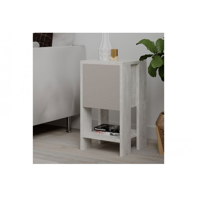 Κομοδίνο ''EMA'' σε χρώμα λευκό/antique-μόκα 30x30x55