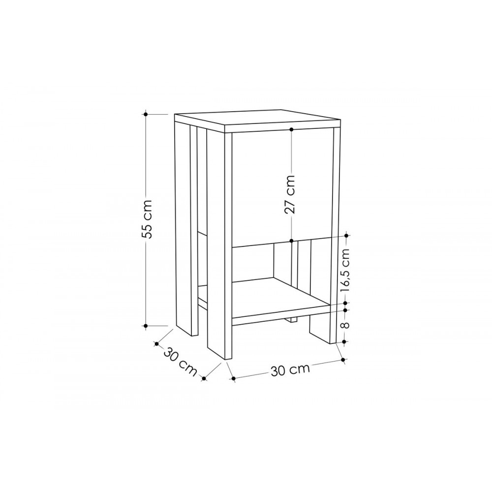 Κομοδίνο ''EMA'' σε χρώμα λευκό/antique-μόκα 30x30x55