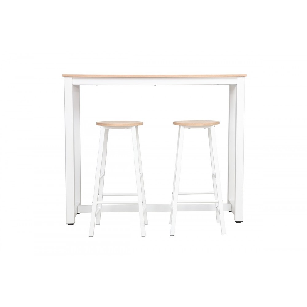 Σετ τραπέζι μπαρ ''MARLE'' 3τμχ από μέταλλο σε χρώμα φυσικό/λευκό πόδι 120x40x100