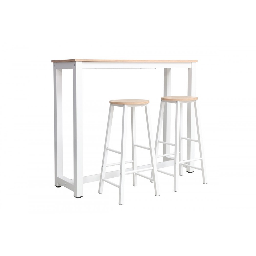 Σετ τραπέζι μπαρ ''MARLE'' 3τμχ από μέταλλο σε χρώμα φυσικό/λευκό πόδι 120x40x100