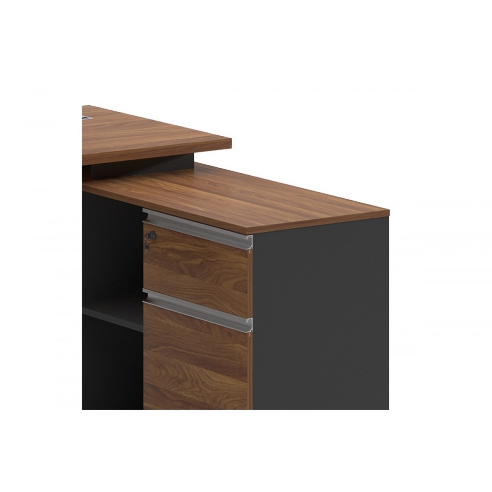 Γραφείο με δεξιά γωνία ''OSCAR'' σε χρώμα καρυδί/ανθρακί 160x140x76