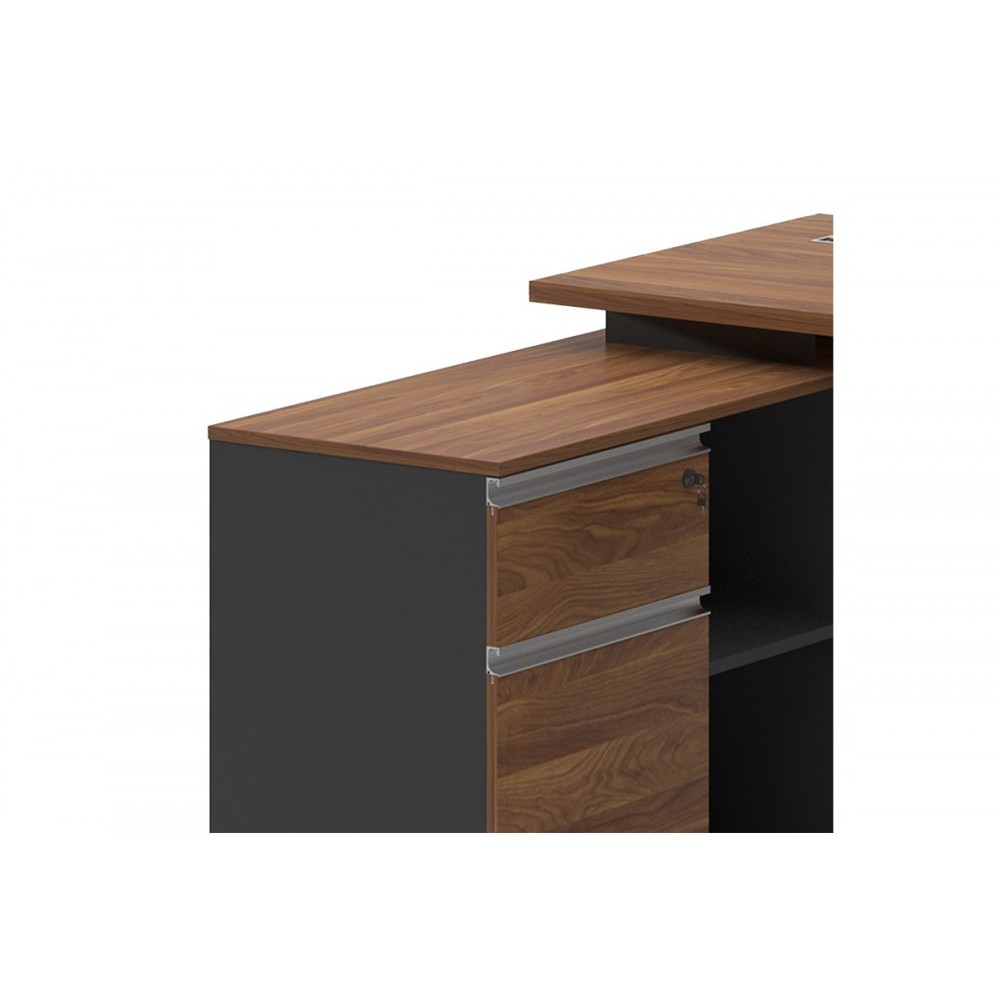 Γραφείο με αριστερή γωνία ''OSCAR'' σε χρώμα καρυδί/ανθρακί 160x140x76