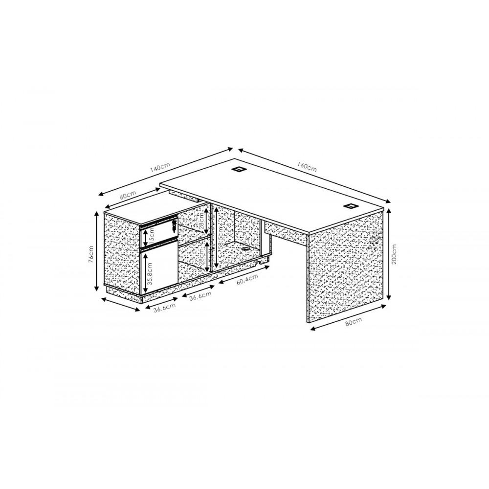 Γραφείο με αριστερή γωνία ''OSCAR'' σε χρώμα καρυδί/ανθρακί 160x140x76