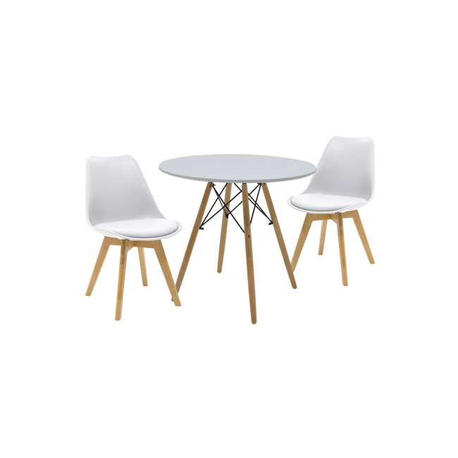 Τραπεζαρία σετ 3τεμ ''JULITA-GASTON'' από mdf/ξύλο σε χρώμα λευκό/φυσικό Φ80x73