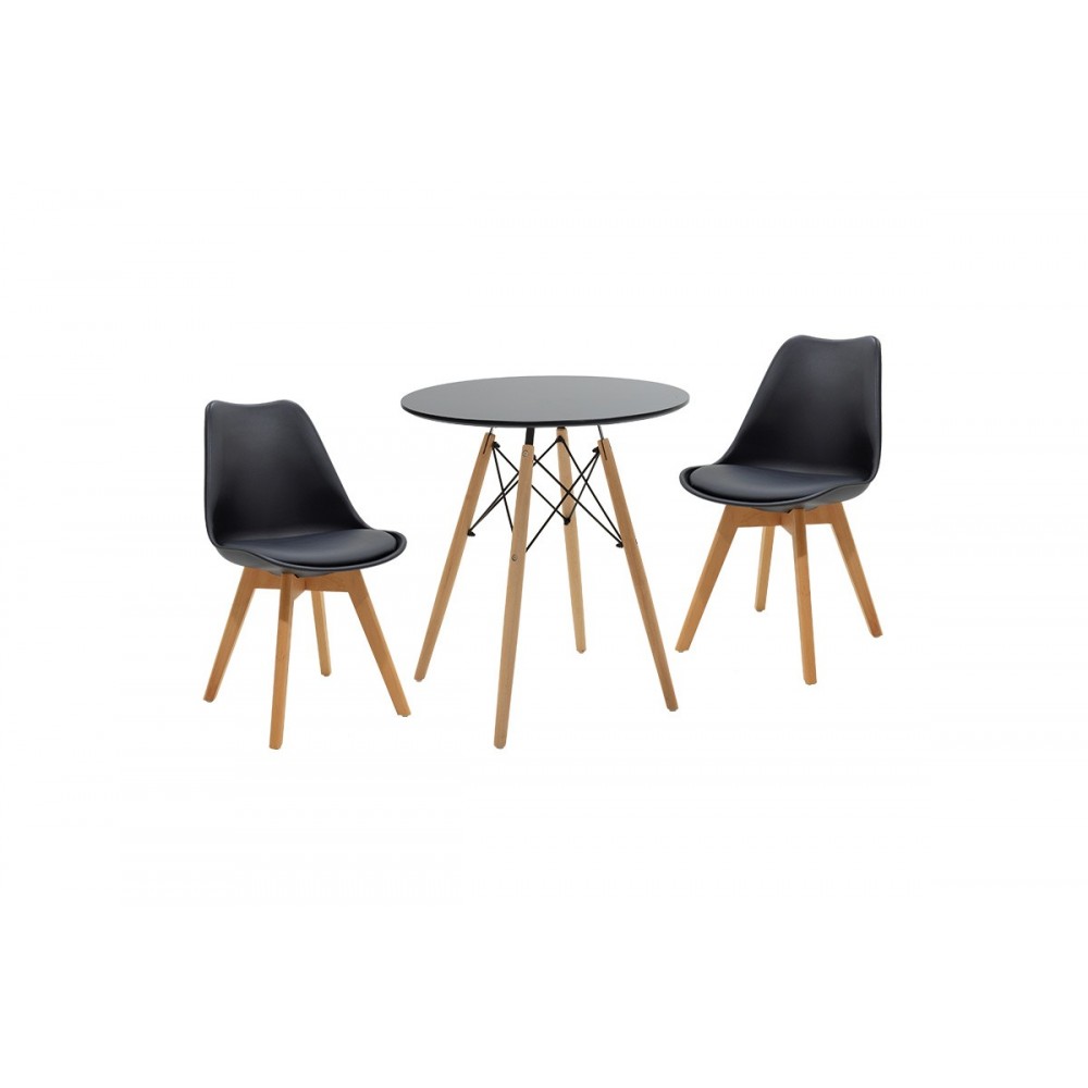 Τραπεζαρία σετ 3τεμ ''JULITA-GASTON από mdf/pu/ξυλο σε χρώμα  μαύρο-φυσικό Φ60x73