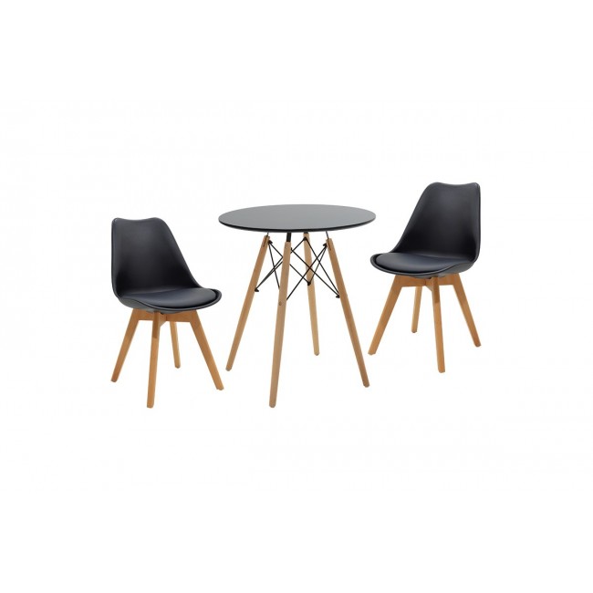 Τραπεζαρία σετ 3τεμ ''JULITA-GASTON από mdf/pu/ξυλο σε χρώμα  μαύρο-φυσικό Φ60x73